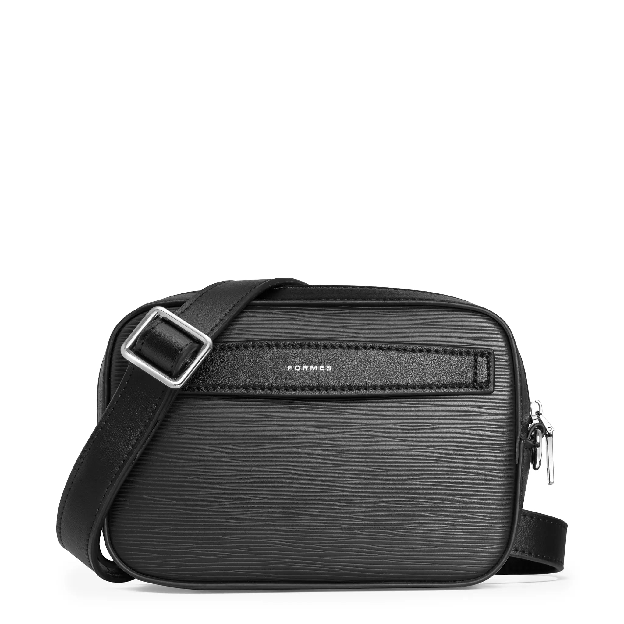 Front View of Formes Adapt Ripple Nero Mini Crossbody Bag